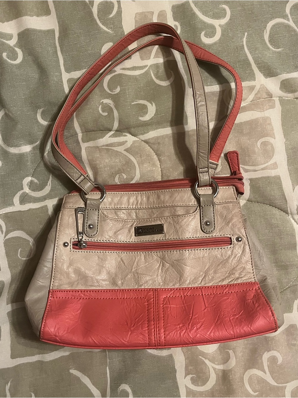 Stone Mountain Accessories Beige and Coral Shoulder Bag with Dual Straps